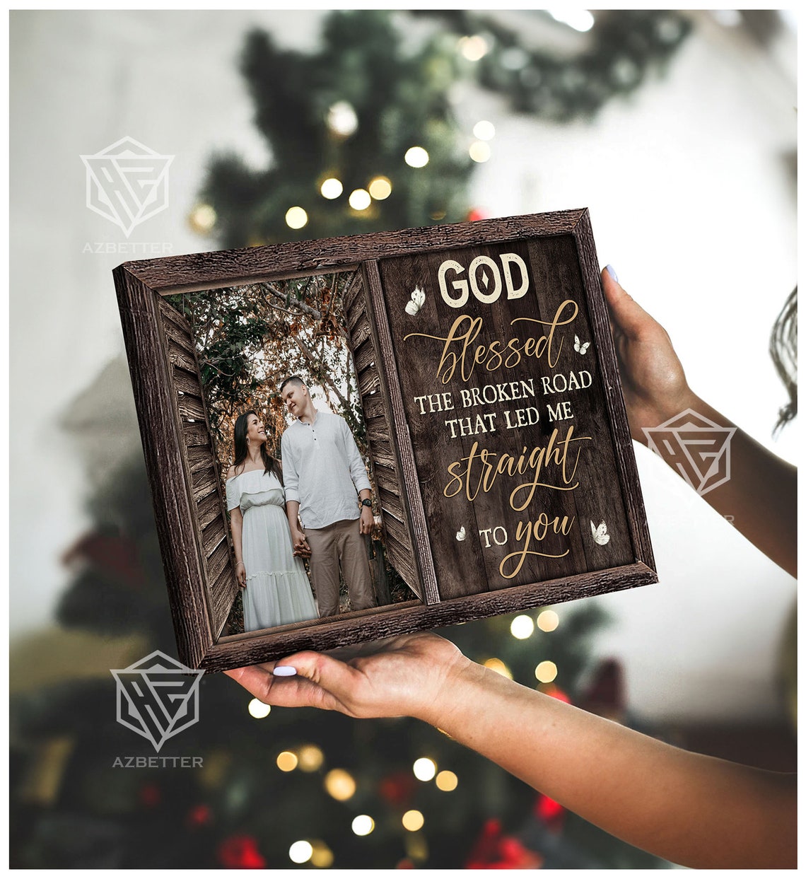 Personalized God Blessed The Broken Road Rustic Window Couple Poster - Image 3