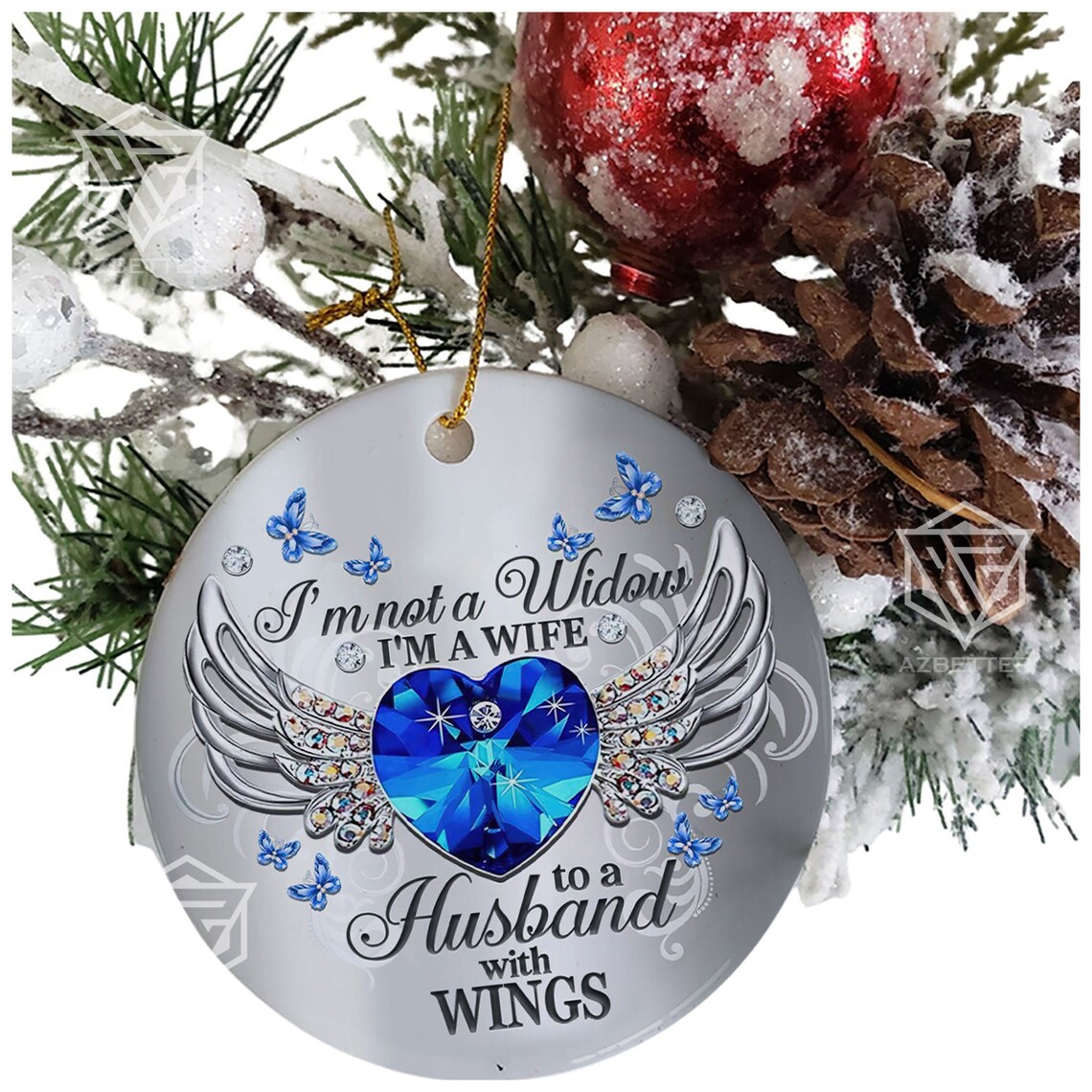 Wife to a Husband With Wings Blue Winged Heart Ornament Poster - Image 2