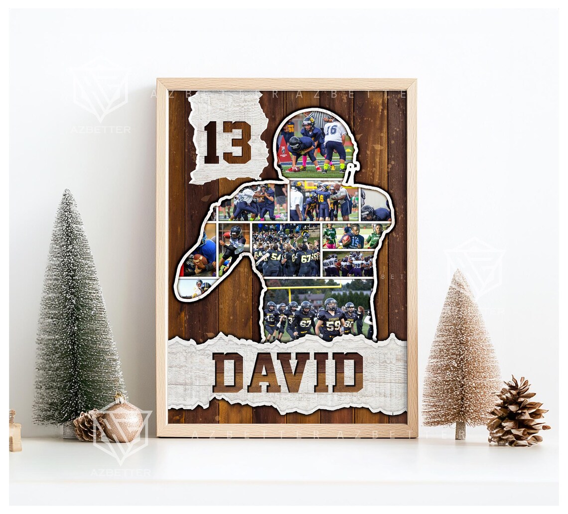 David Number 13 Football Player Silhouette Photo Collage Poster - Image 3
