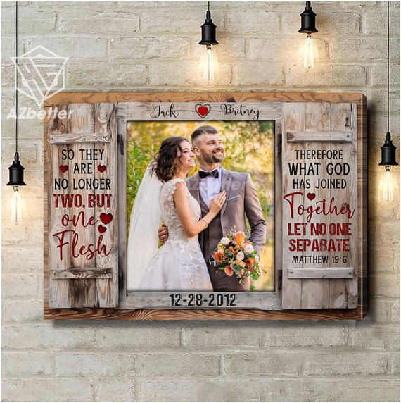 Personalized Couple So Theyre No Longer Two But One Flesh Couple Wall Art Wedding Gift Art Anniversary Gift Wall Hanging