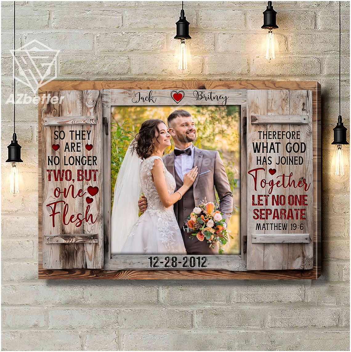 Personalized Wedding Photo Canvas Matthew Nineteen Six Verse Poster