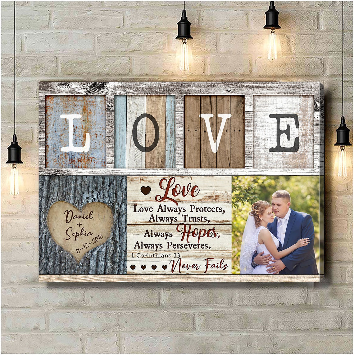 Personalized Couple Love Never Fails First Corinthians Quote Poster
