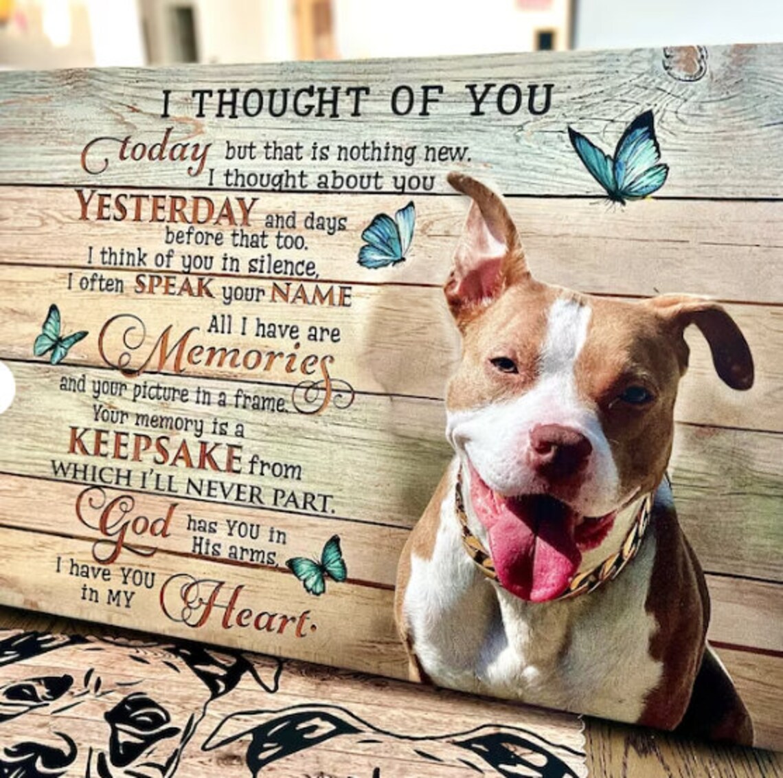 Pit Bull with I Thought of You Today Dog Memorial Poem Poster - Image 3