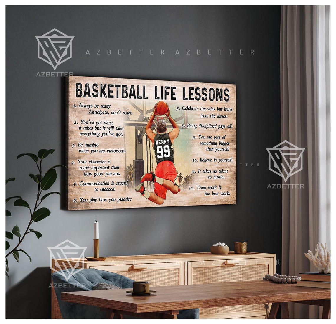 Basketball Life Lessons 12 Lessons Dunk Player Motivational Poster - Image 3