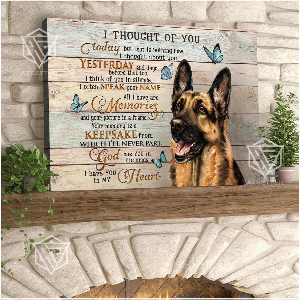 German Shepherd I Thought of You Memorial Poem Butterfly Canvas Poster - Image 3