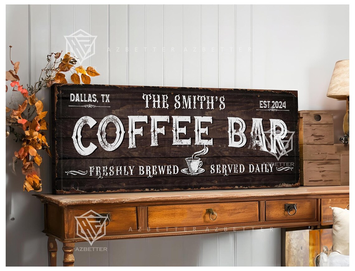 The Smith's Coffee Bar Dallas TX Freshly Brewed Rustic Sign Poster - Image 3