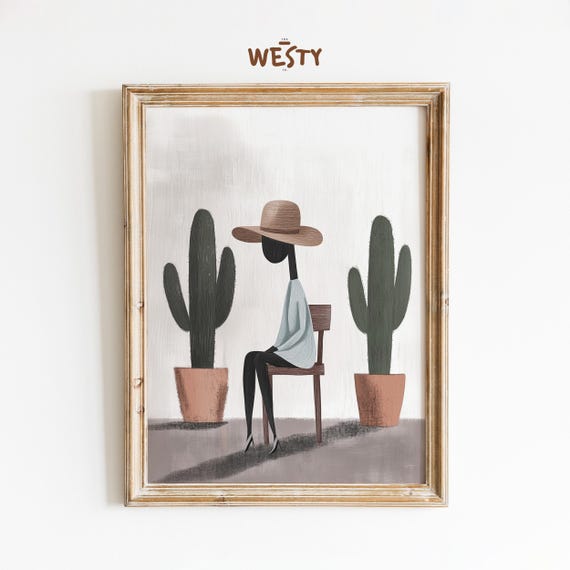 Minimalist Western Art Abstract Desert Woman Print Neutral Boho Wall Decor