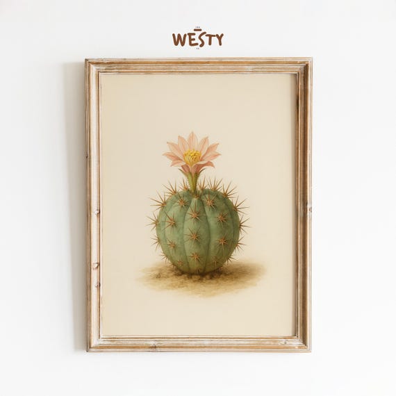 Blooming Cactus Poster Western Botanical Art Print Resilient Desert Flower Wall Decor