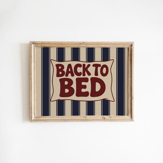 Back To Bed Poster Retro Navy Striped Western Print Funny Cowgirl Bedroom Art