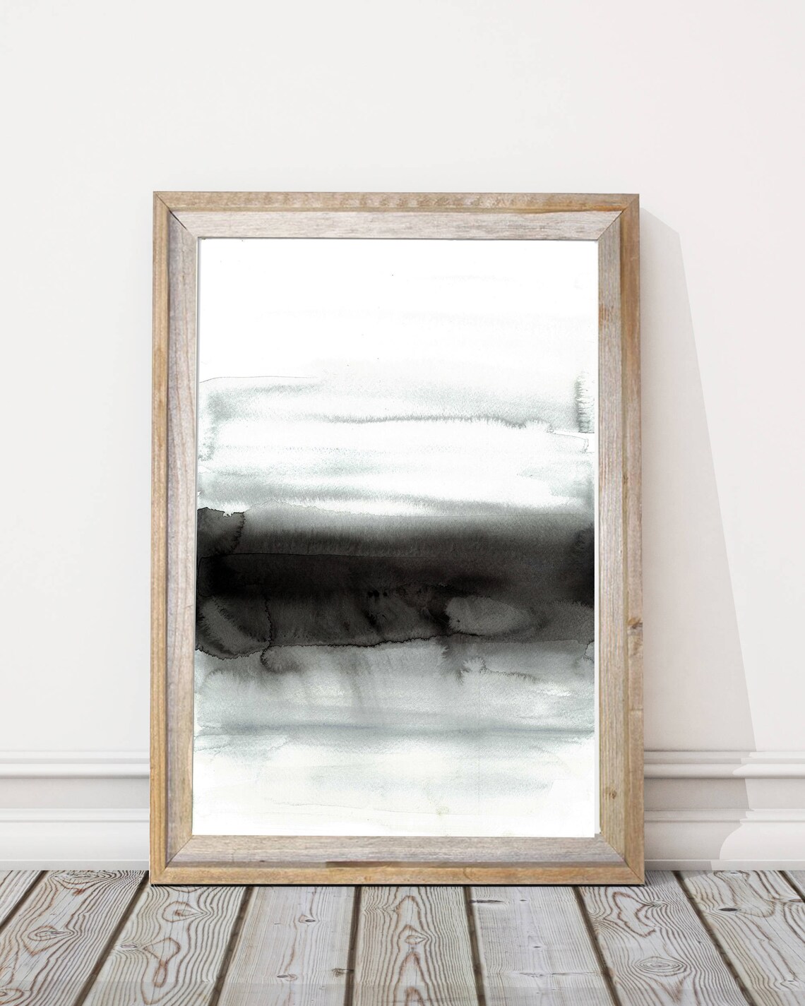 Black and White Abstract Watercolor Wash Bands Minimalist Art Poster - Image 2
