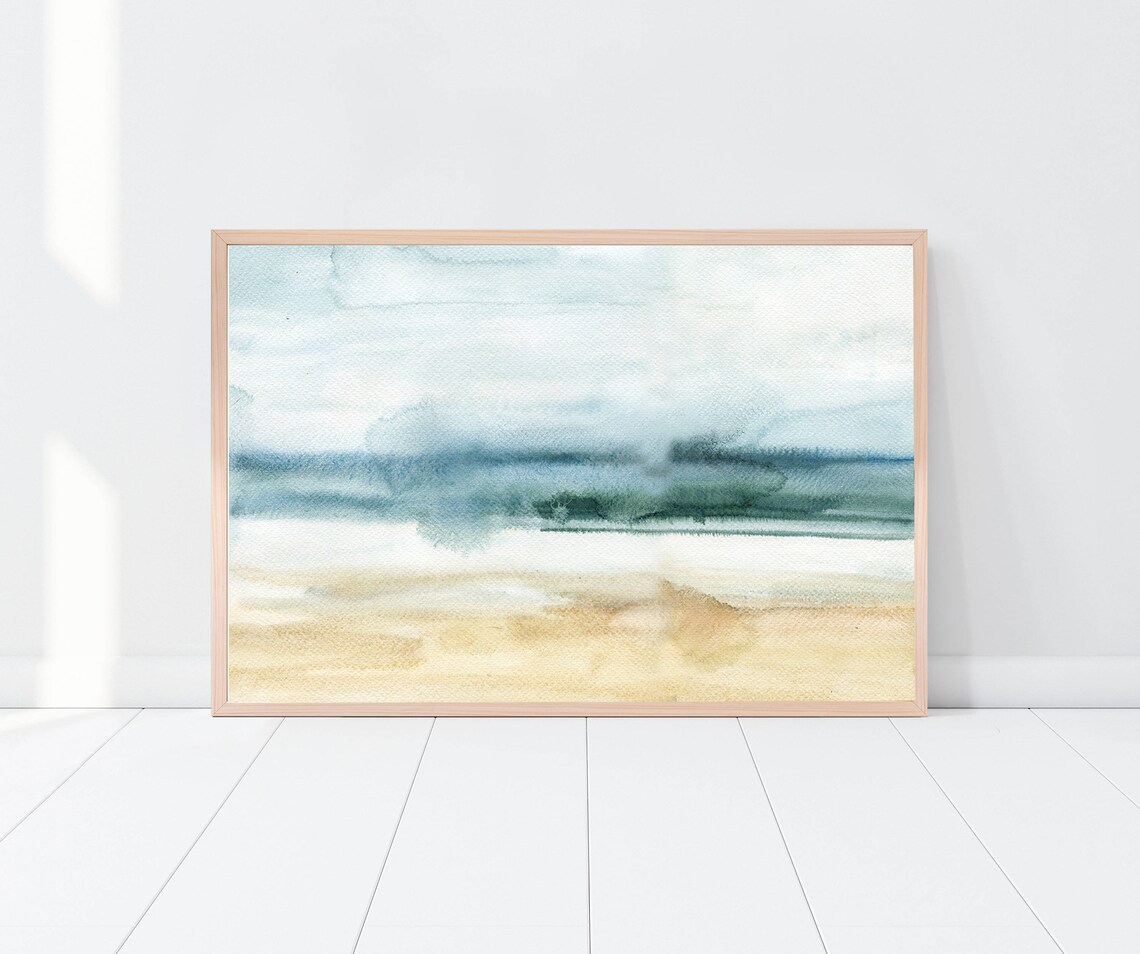 Abstract Beach Watercolor Sand Sea Sky Soft Coastal Art Poster