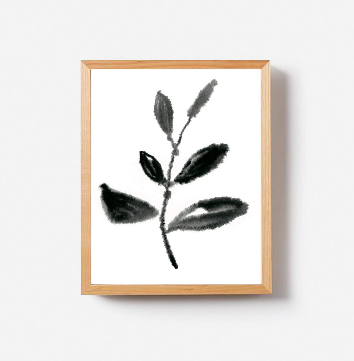 Black Ink Botanical Branch Minimalist Zen Leaf Sketch Art Print - Image 3