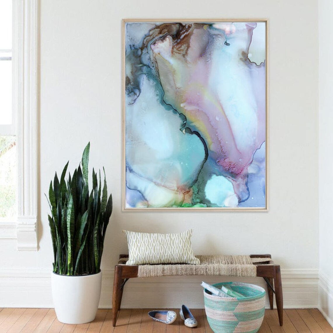 Alcohol Ink Abstract Marble Swirl Blue Purple Turquoise Fluid Wall Art - Image 3