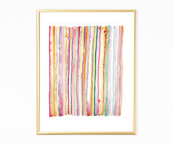 Rainbow Watercolor Stripes Colorful Vertical Lines Art Poster