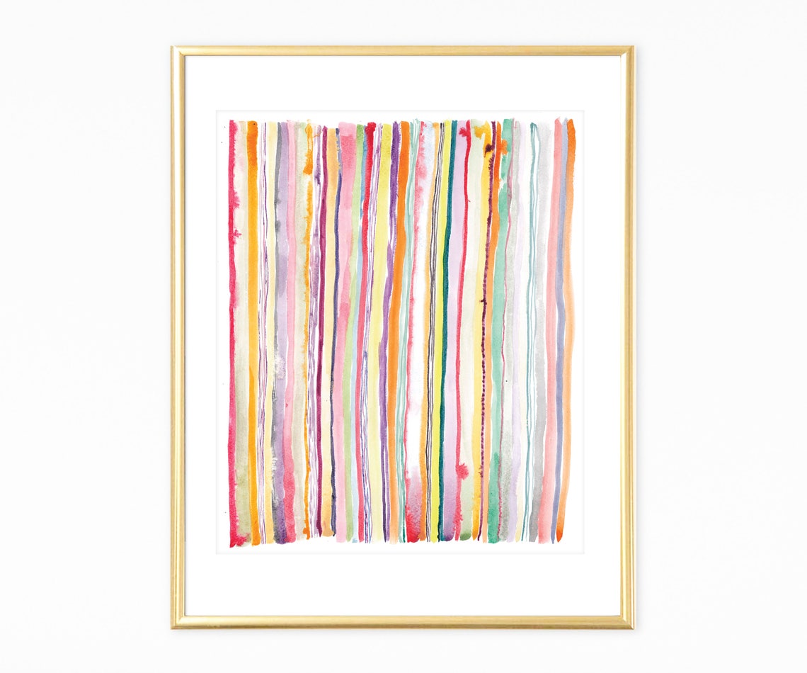 Rainbow Watercolor Stripes Colorful Vertical Lines Art Poster