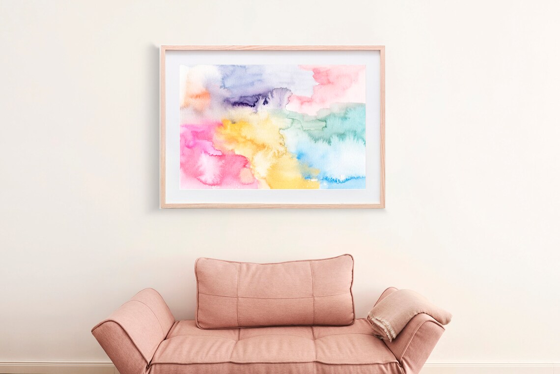Pastel Rainbow Watercolor Wash Pink Yellow Blue Purple Art Print - Image 3