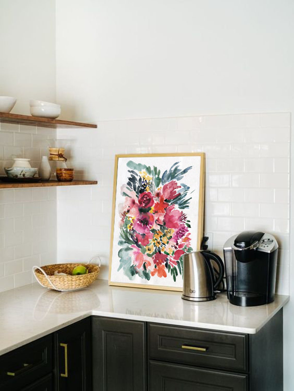 Watercolor Floral Bouquet Pink Red Blossoms Botanical Poster - Image 3