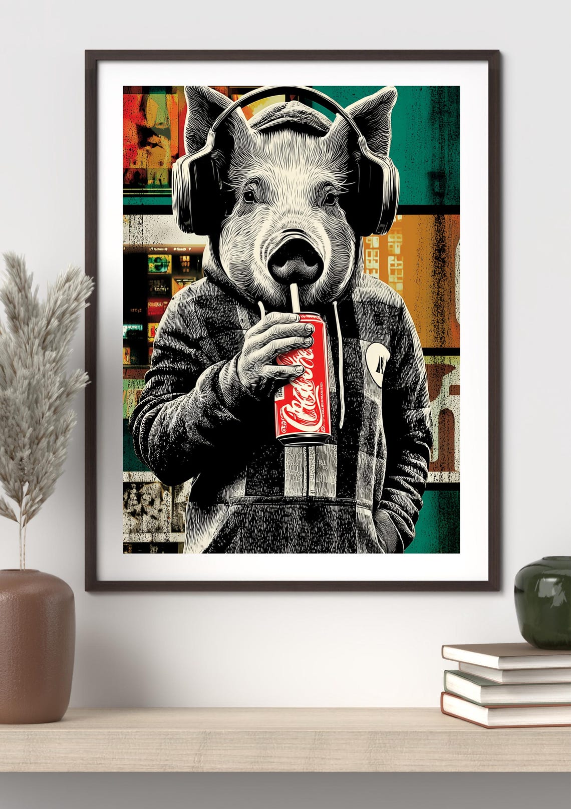Meet The Late Night Shift Pig Pop Art Headphones Soda Urban Poster