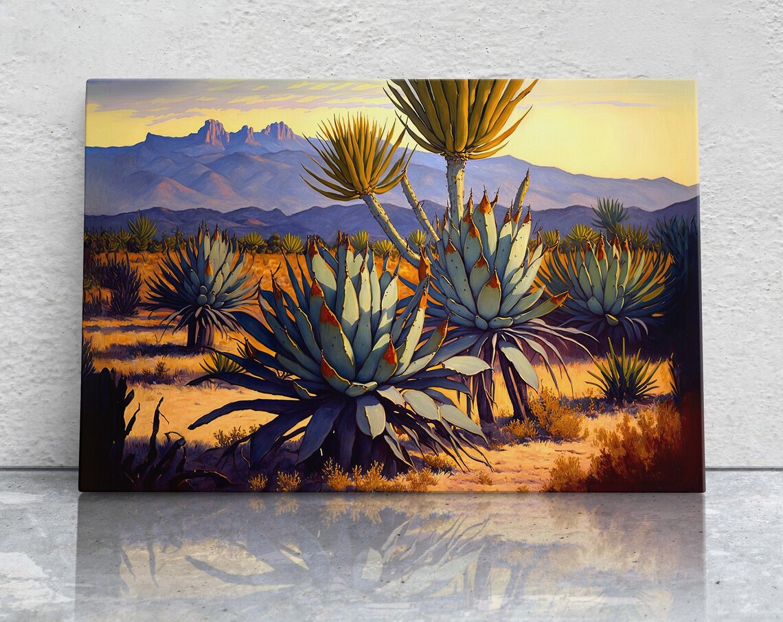 Agave Desert Landscape Oil-Painting-Style Art Print