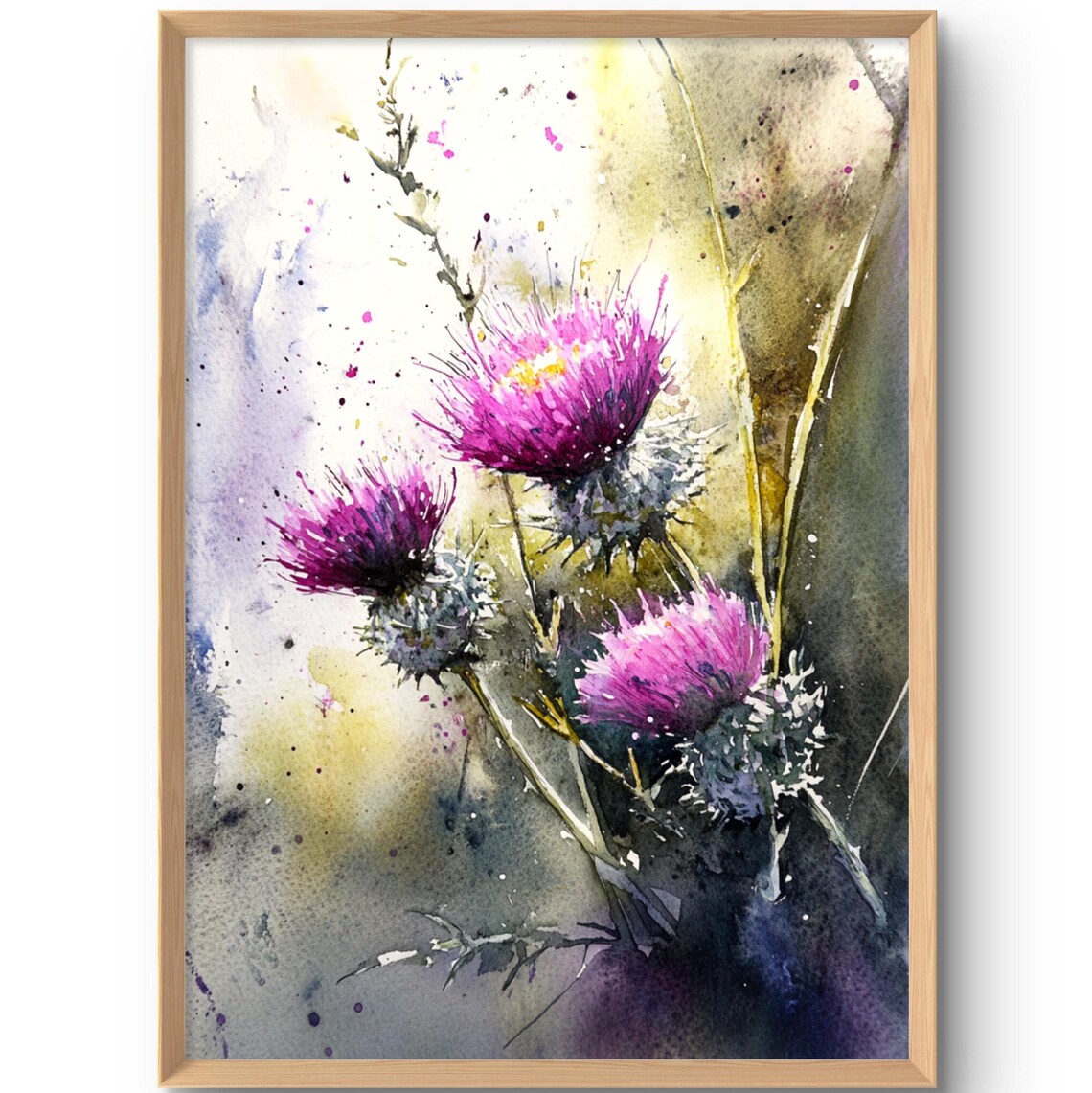 Thistle Art Print, Scottish Floral Meadow Watercolor