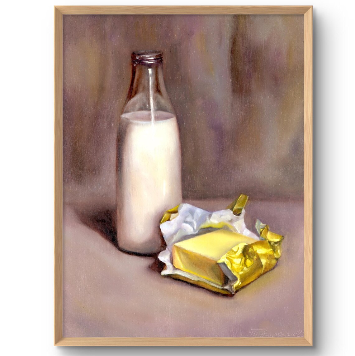 Vintage Milk Bottle And Butter Oil Still Life Kitchen Poster