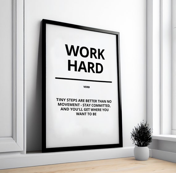 Work Hard Definition Motivational Framed Poster Inspirational Print Entrepreneur Gift Encouragement Wall Art Uplifting Poster