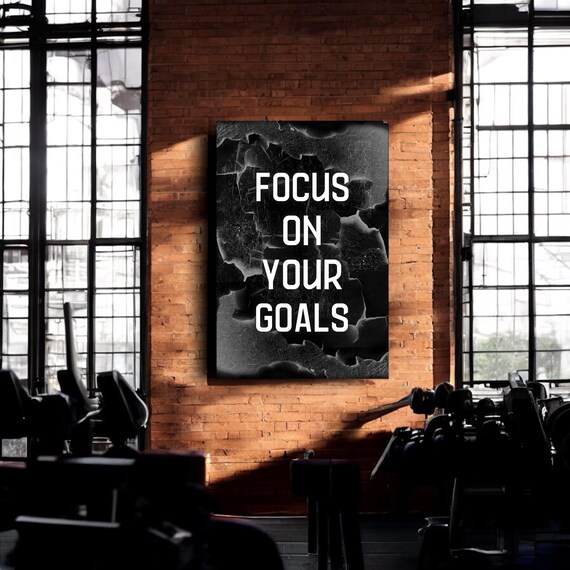 Focus On Your Goals White Text Marble Crack Black Gym Poster