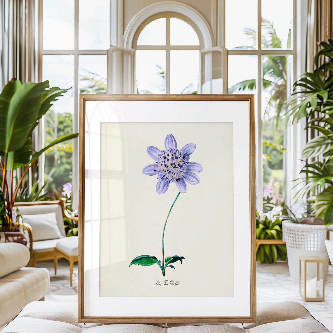 Lilac Tree Dahlia Vintage Botanical Flower Illustration Wall Poster - Image 3