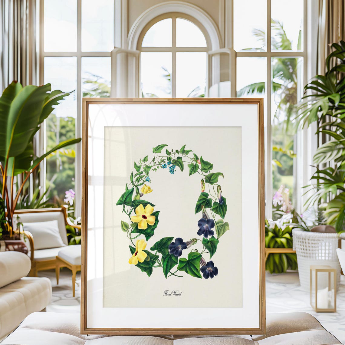 Elegant Floral Wreath Yellow Purple Morning Glory Vintage Poster - Image 3