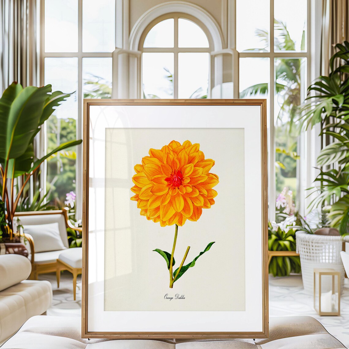 Orange Dahlia Flower Art Print, Botanical Decor - Image 3