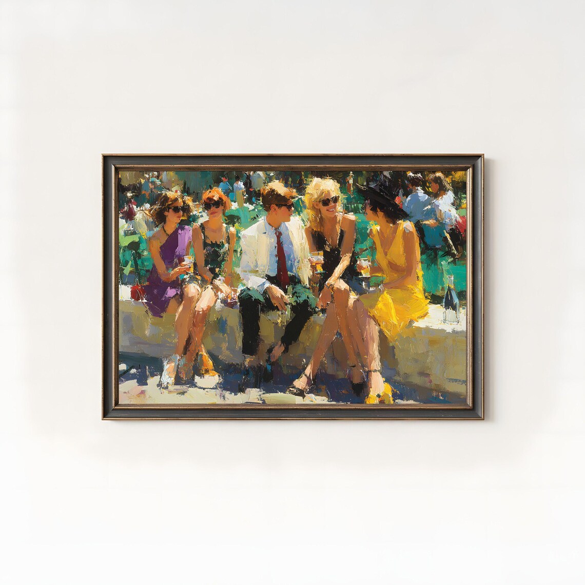Impressionist Summer Gathering Friends Outdoor Drinks Oil Painting Print