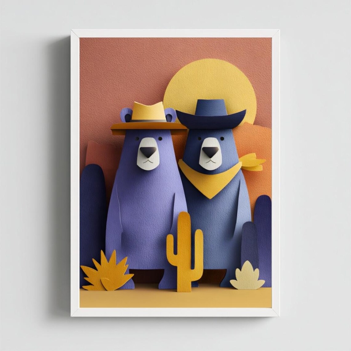 Cowboy Bears Art Print, Western Desert Nursery Decor
