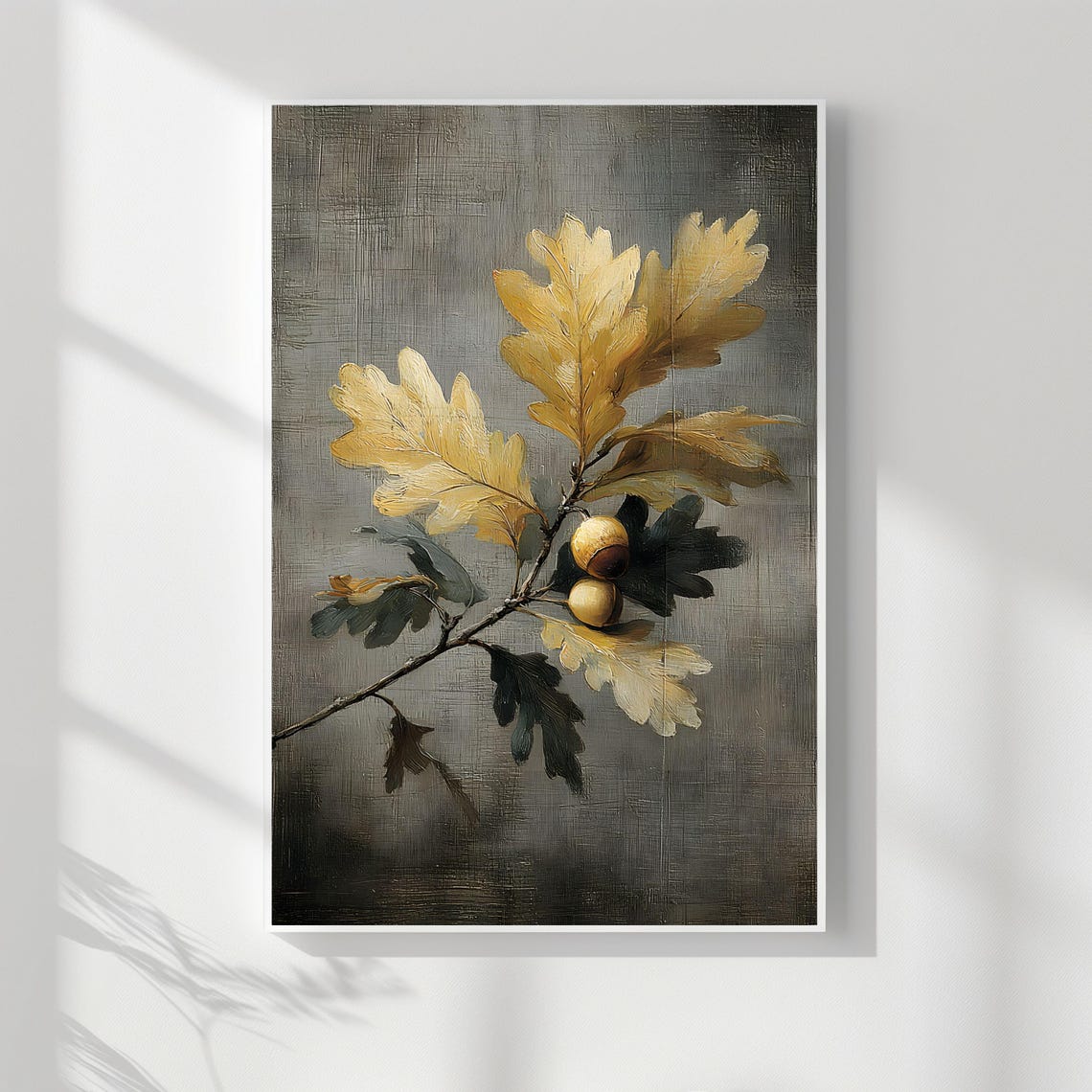 Vintage Golden Oak Branch with Acorns Autumn Botanical Art Poster