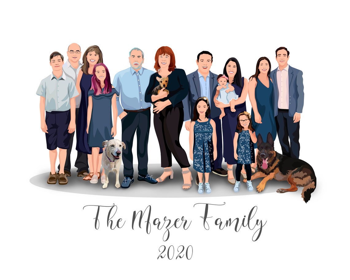 Custom Family Portrait Family Portrait Family Gift Big Family Portrait Illustration Christmas Gift For Family