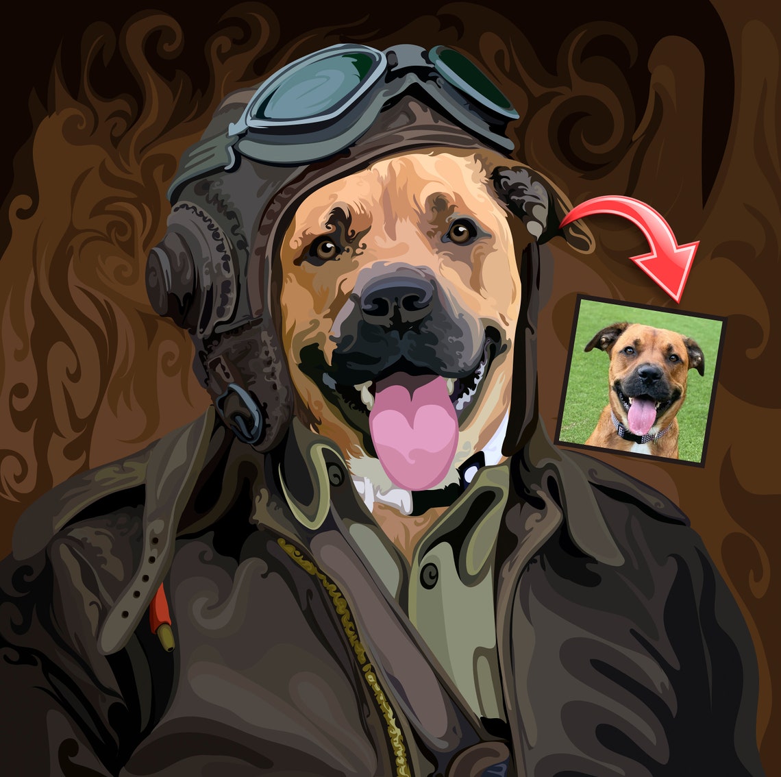 Custom Dog Aviator Portrait From Photo Personalized Pilot Poster