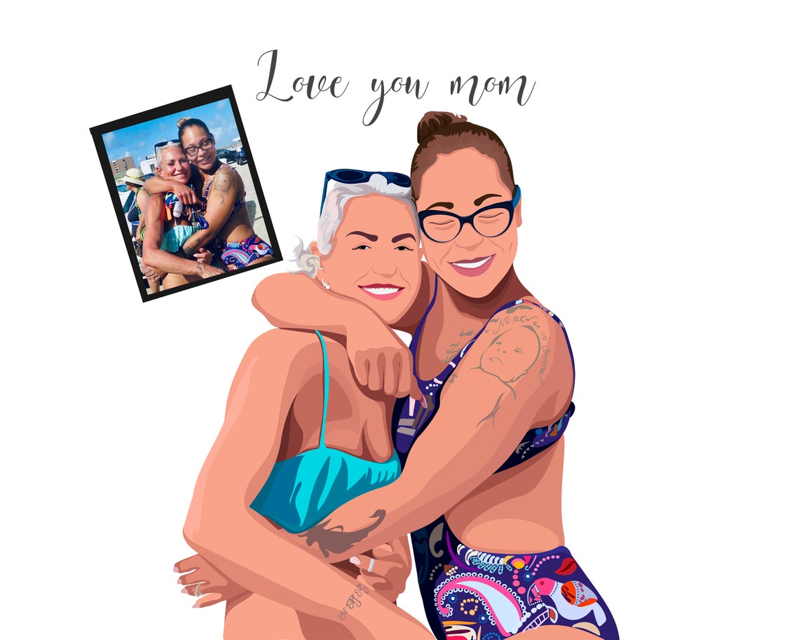 Custom Mother Daughter Beach Hug Love You Mom Art Gift Poster
