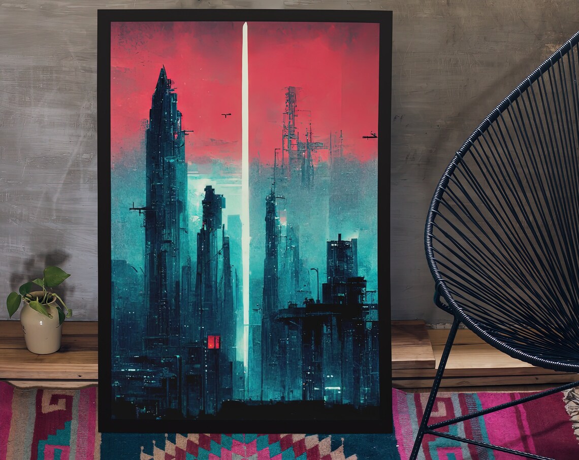 Sci Fi Neon Dystopian Poster, Synthwave Decor