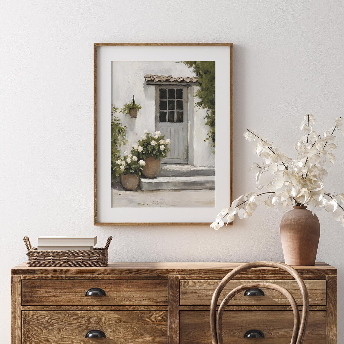 Blue Gray Door With White Rose Pots Rustic Cottage Entrance Vintage Art Poster - Image 7