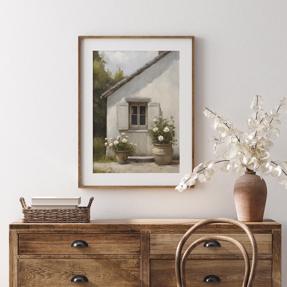 White Cottage Window With Potted White Roses Vintage Spring Floral Art Poster - Image 7