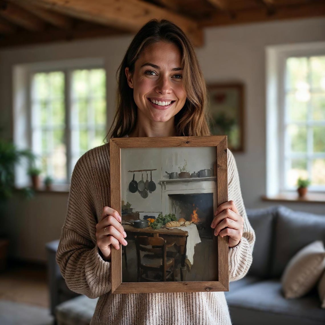 Rustic Kitchen Fireplace Wooden Table Bread Cozy Hearth Scene Poster - Image 5