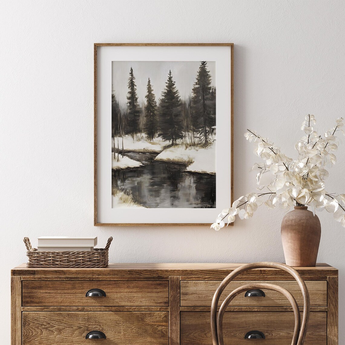 Rustic Winter Landscape, Moody Snowy Forest Scene - Image 2