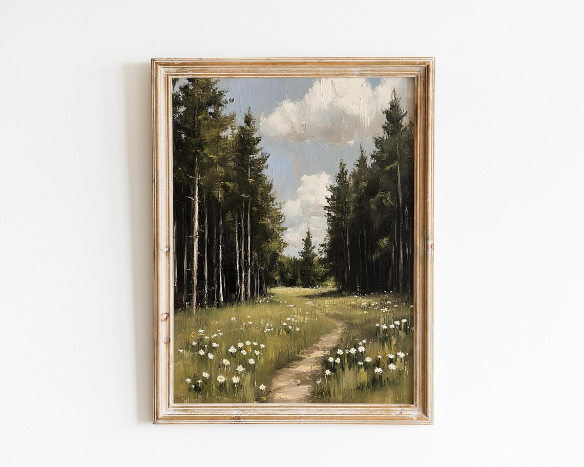 Vintage Spring Forest Path Landscape, Tranquil Nature Scene