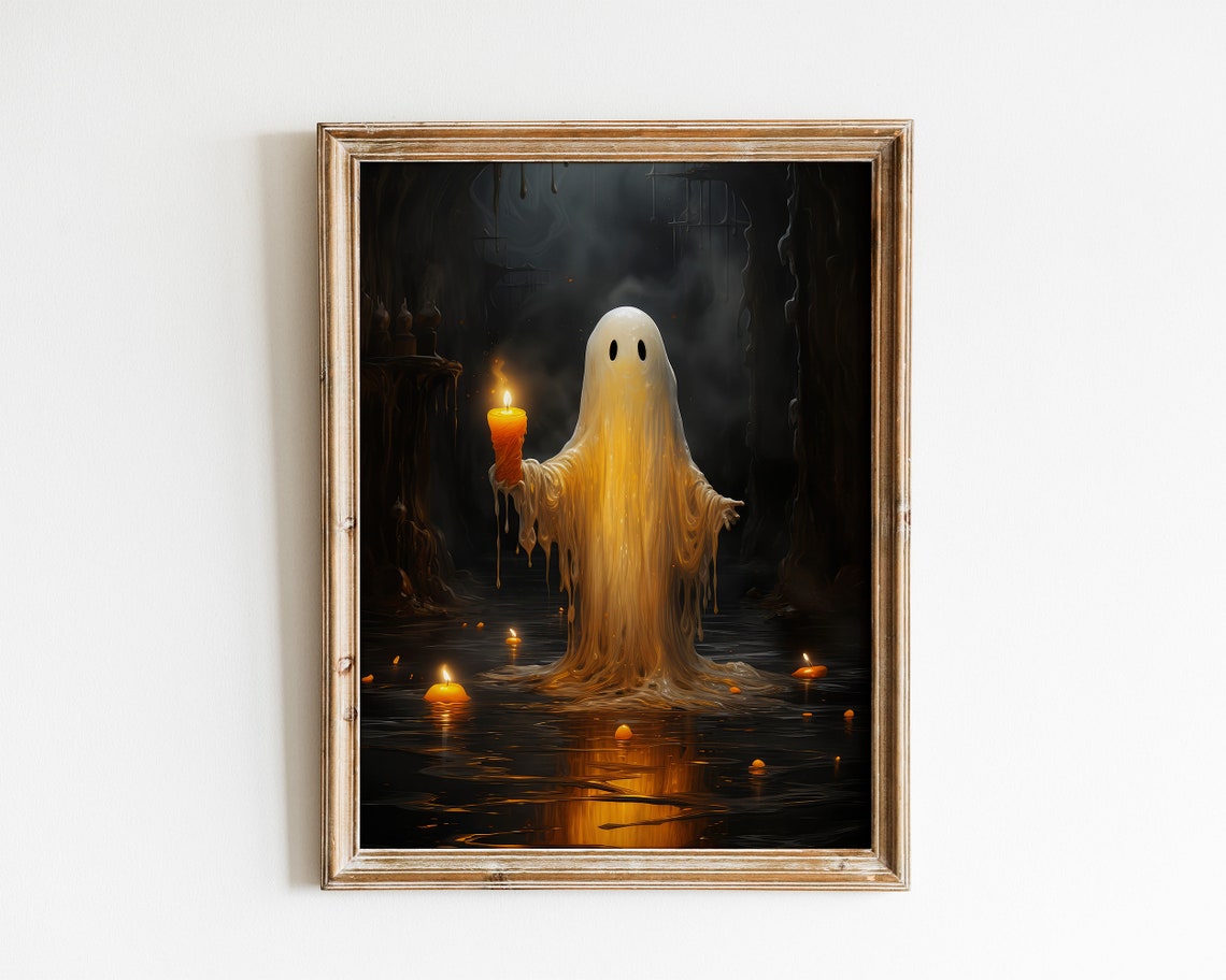 Ghost Holding A Candle In Dark Water Spooky Halloween Poster