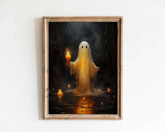 Ghost Holding A Candle In Dark Water Spooky Halloween Poster