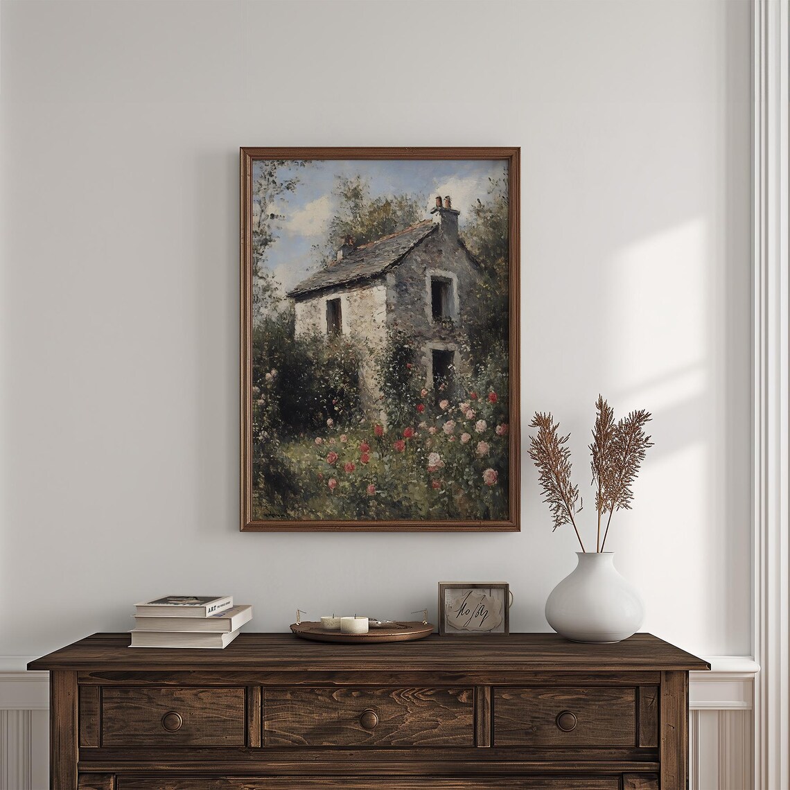 Rustic Stone Cottage Rose Garden Slate Roof Country Farmhouse Poster - Image 4