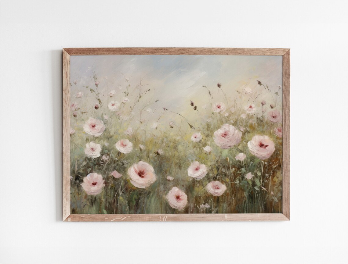 Pink Wild Roses In A Sunny Spring Flower Meadow Painting Poster - Image 3