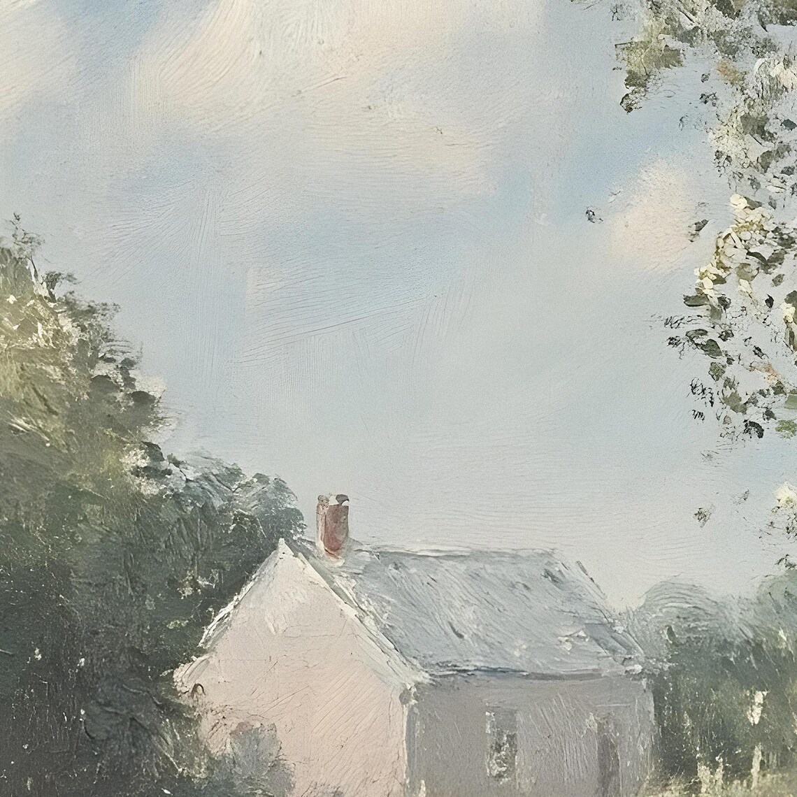 Pink Cottage On Sunny Hill Vintage Countryside Garden Painting Poster - Image 2