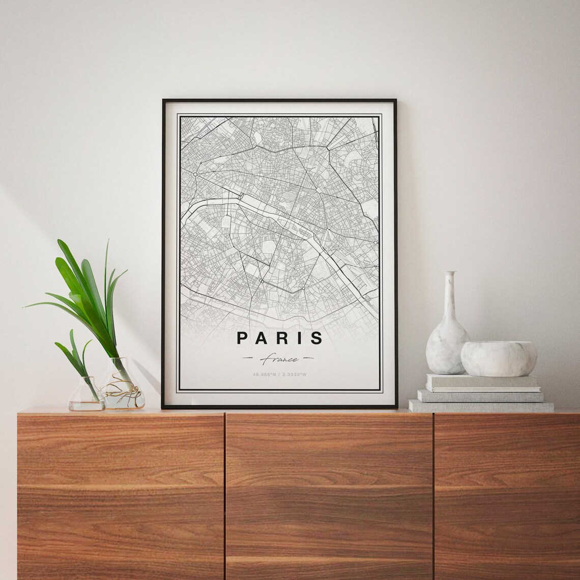 Paris France City Map Minimalist Black And White Modern Art Print - Image 3