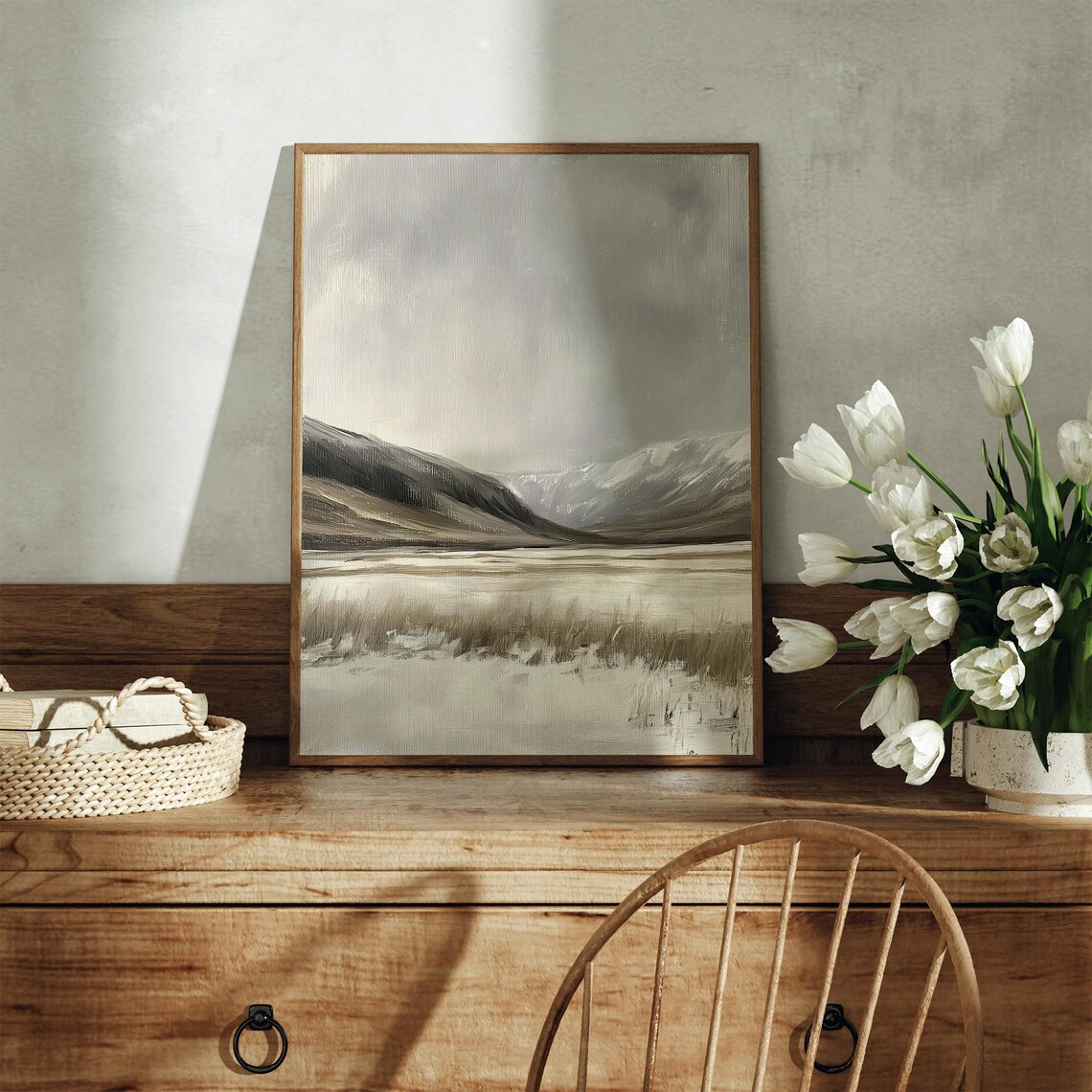 Vintage Winter Mountain Landscape, Moody Painting - Image 3