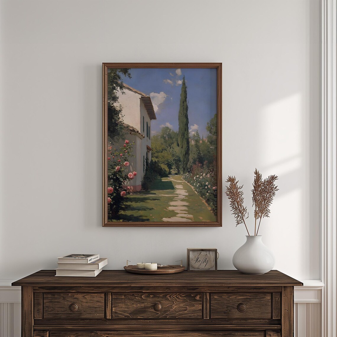 Vintage Tuscan Villa Landscape, Rose Garden Path - Image 4